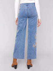 Flower and Sequin Wide Leg Denim