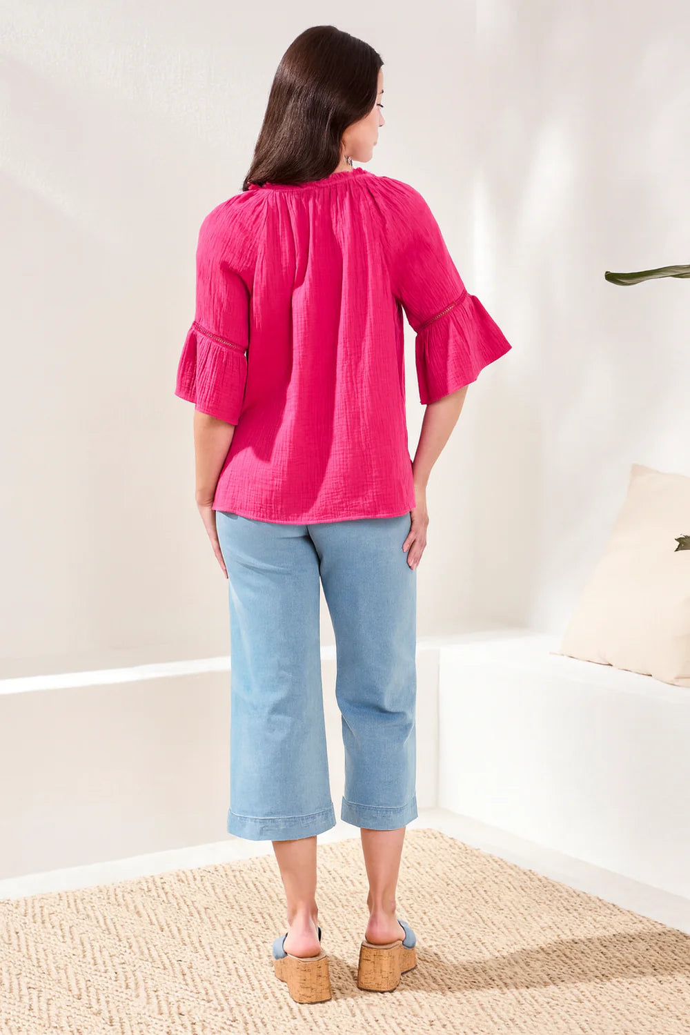 Split Neck Bell Sleeve Top