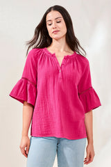 Split Neck Bell Sleeve Top