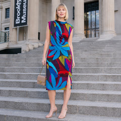 Sleeveless Ruched Side Slit Midi Dress