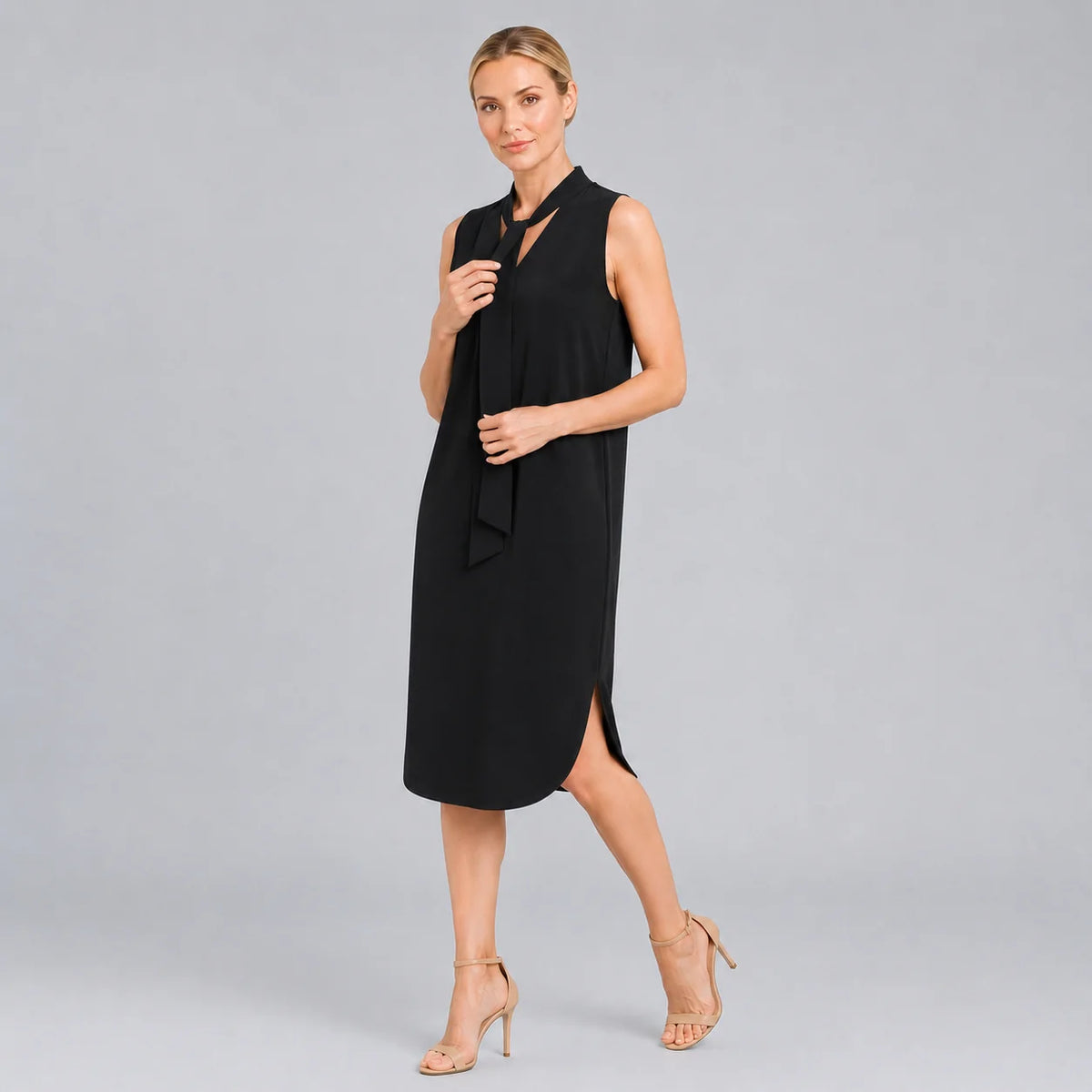 Sleeveless Vneck Tie Midi Dress