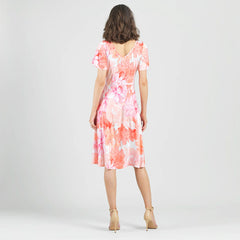 Floral Print Flutter Sleeve Midi