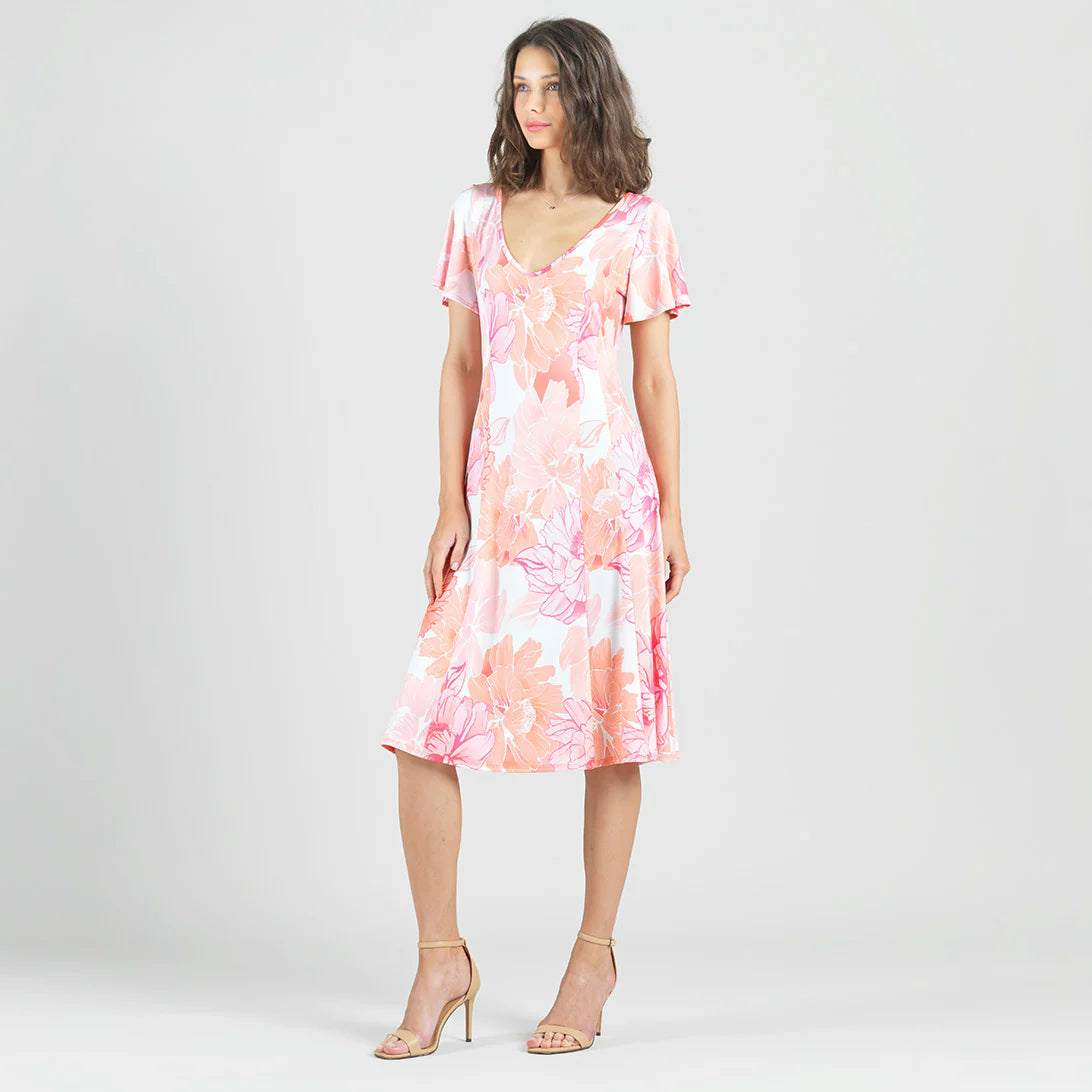 Floral Print Flutter Sleeve Midi