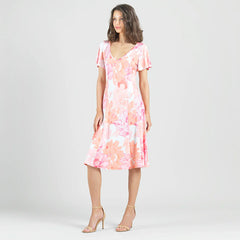 Floral Print Flutter Sleeve Midi