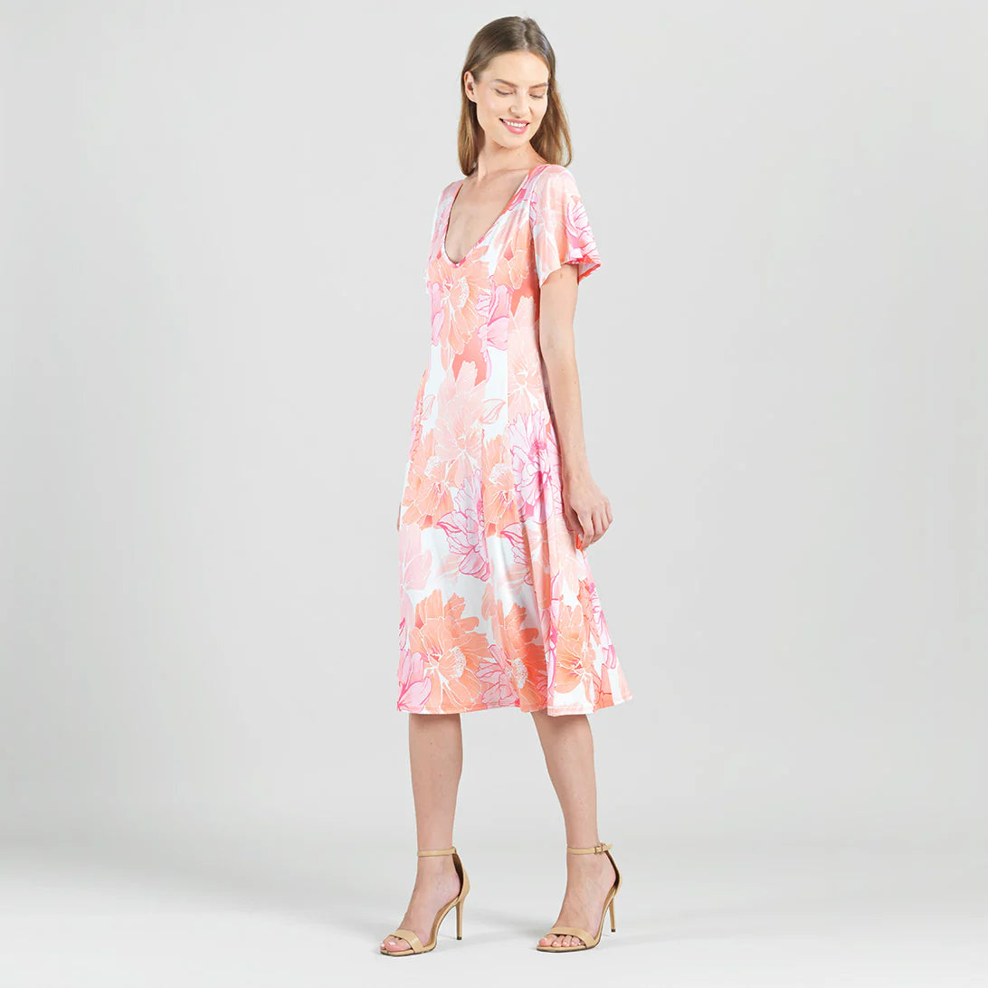 Floral Print Flutter Sleeve Midi