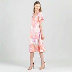 Floral Print Flutter Sleeve Midi