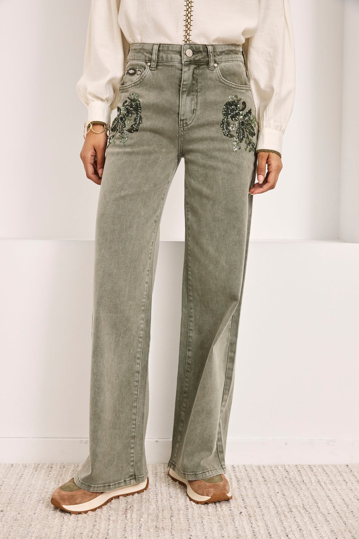Sequin Floral Denim