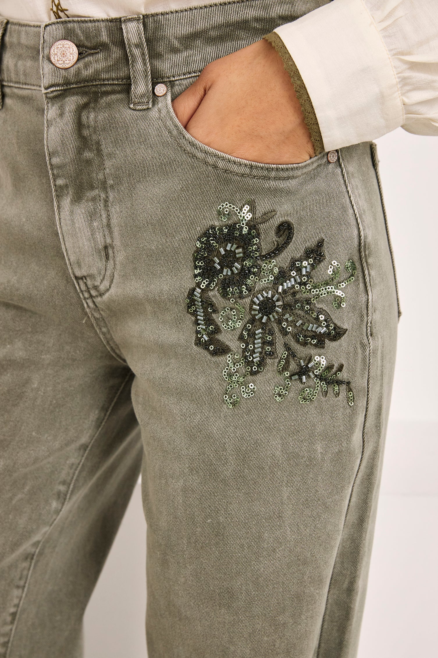 Sequin Floral Denim