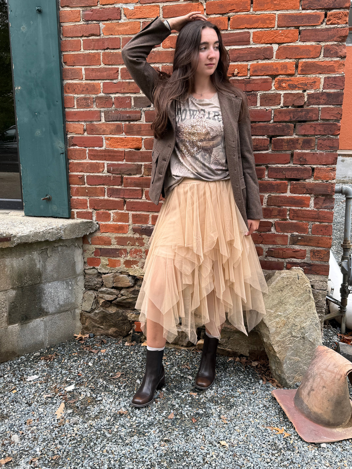 Tiered Tulle Midi Skirt