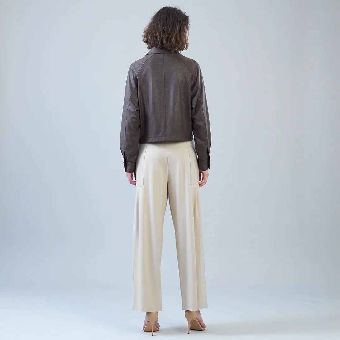 Liquid Leather Cropped Cargo Jacket