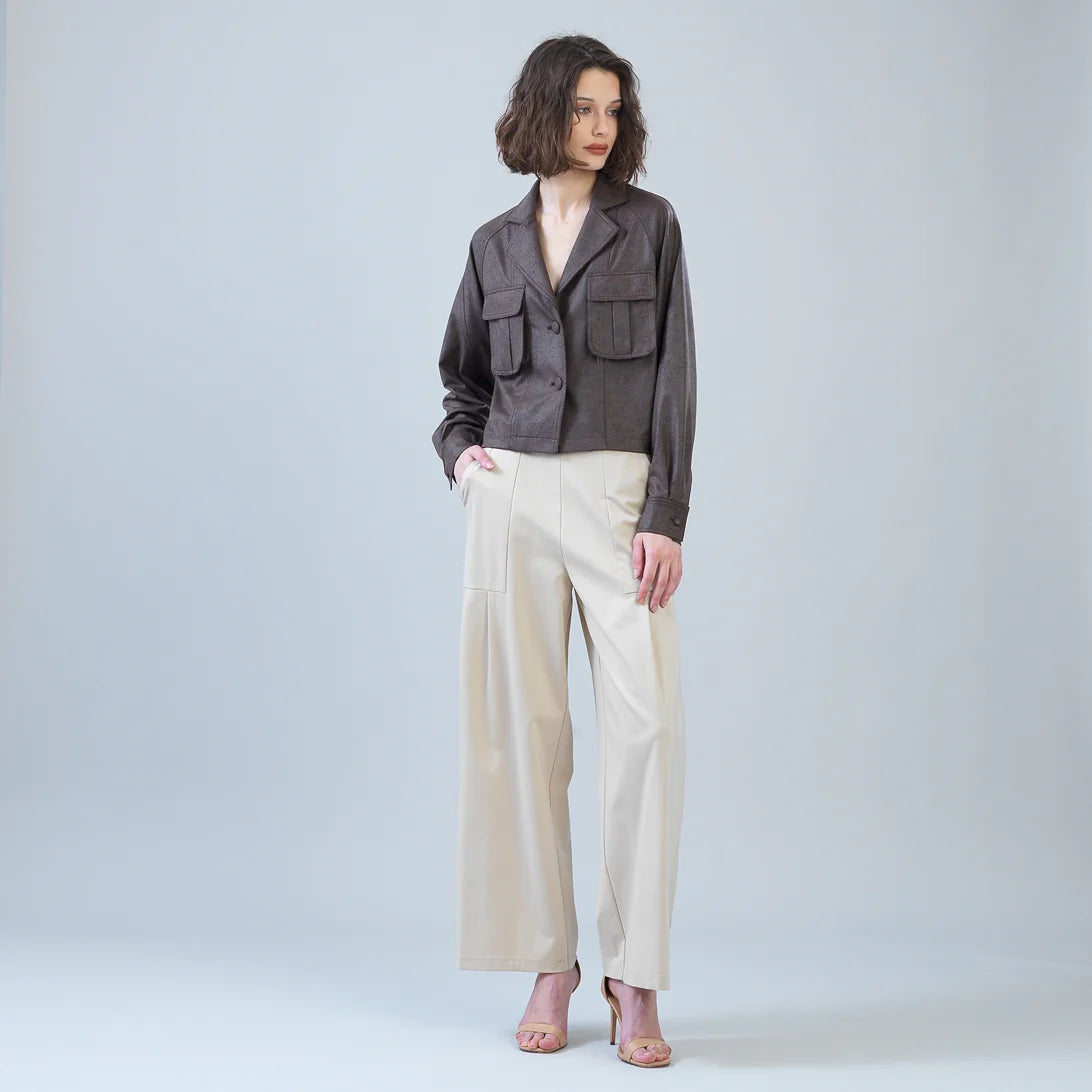Liquid Leather Cropped Cargo Jacket