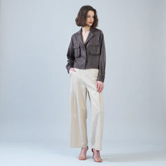 Liquid Leather Cropped Cargo Jacket