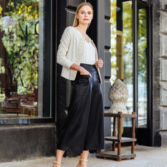 3/4 Sleeve Ruched Liquid Leather
