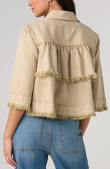 3/4 Sleeve Frayed Flounce Jacket