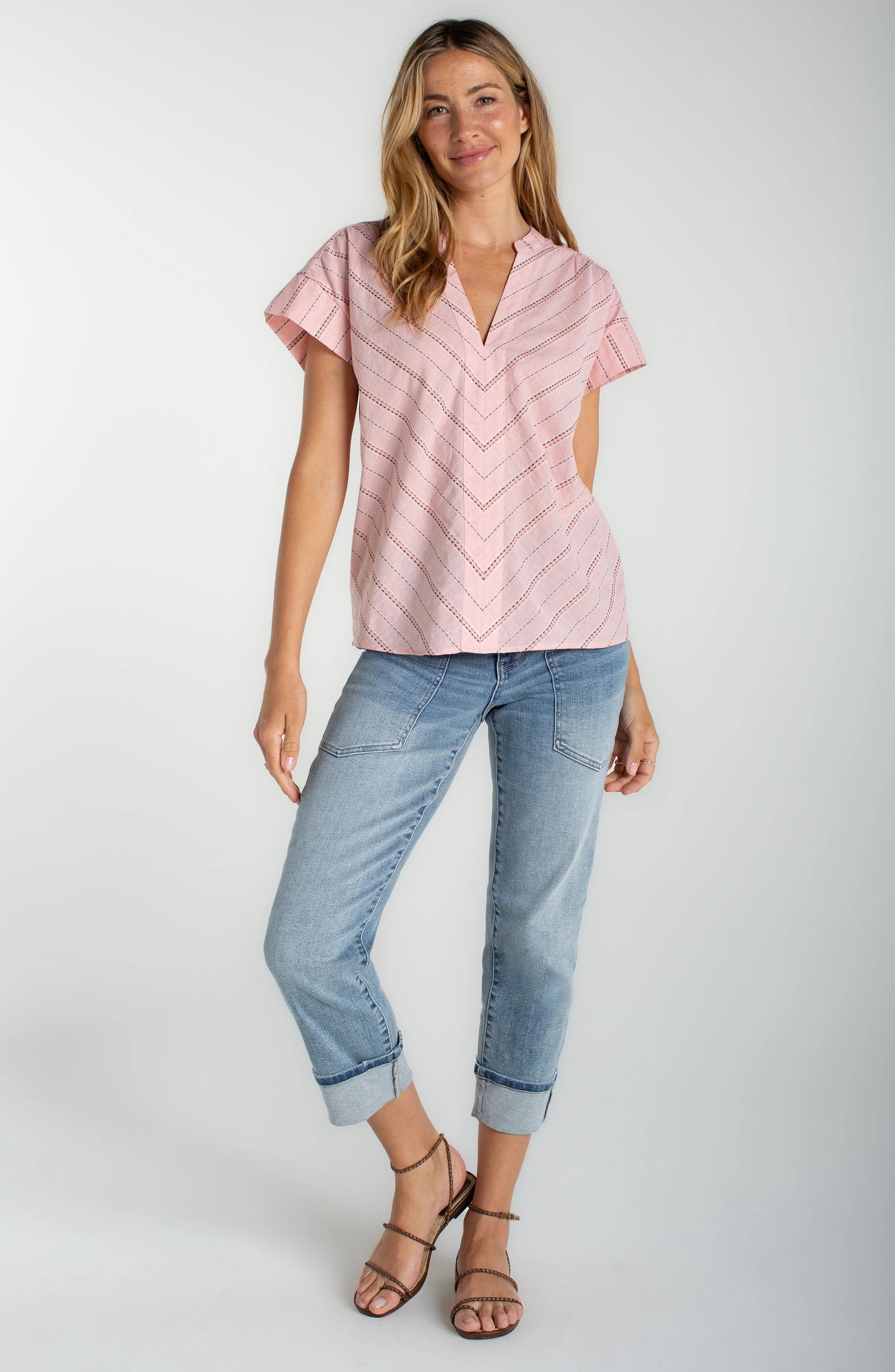 Short Sleeve Split Vneck Top