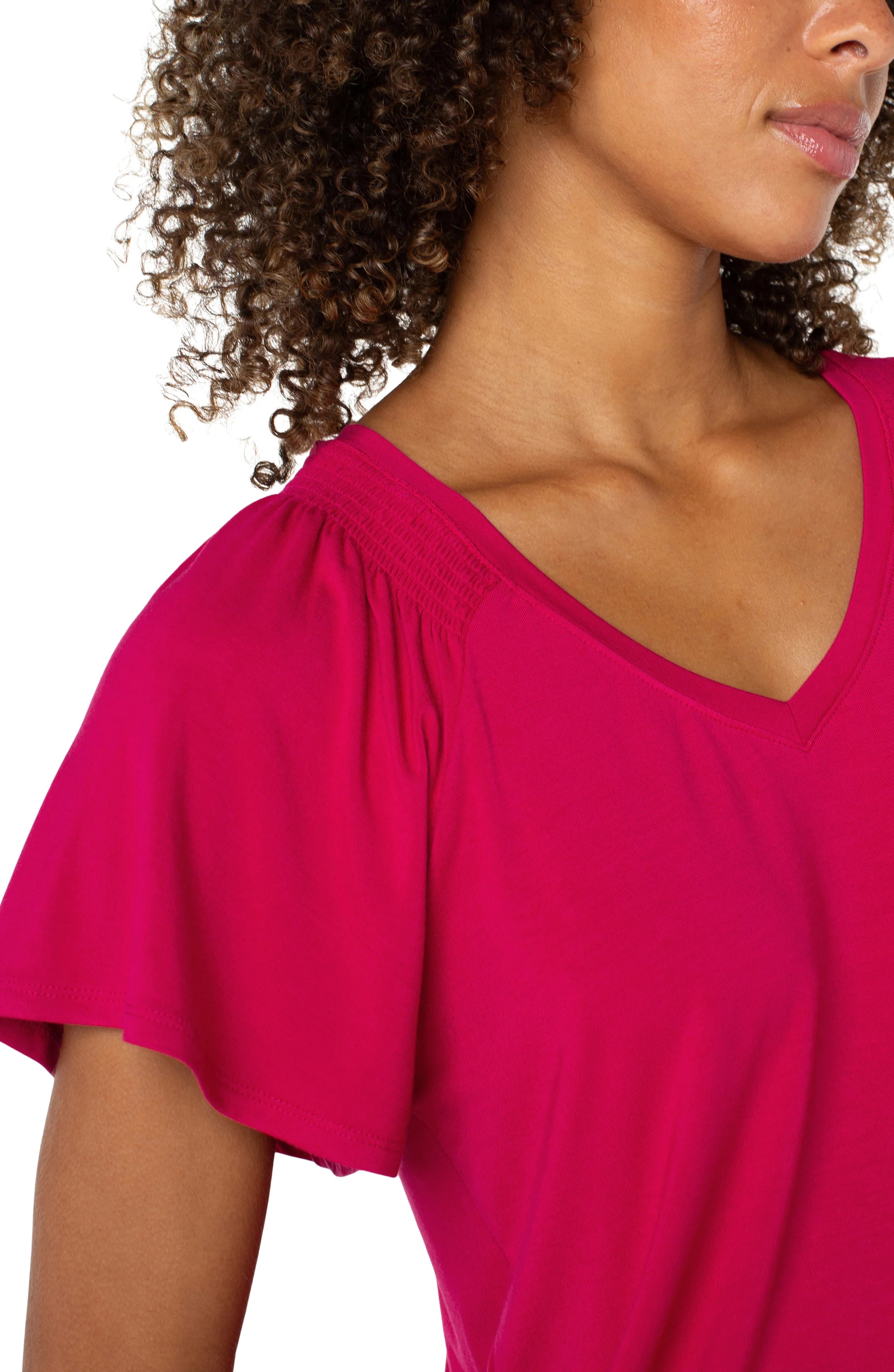 Vneck Flutter Sleeve Top