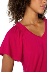 Vneck Flutter Sleeve Top