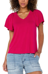 Vneck Flutter Sleeve Top