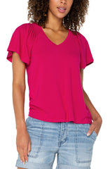 Vneck Flutter Sleeve Top