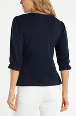 Elbow Sleeve Notch Knit Tee