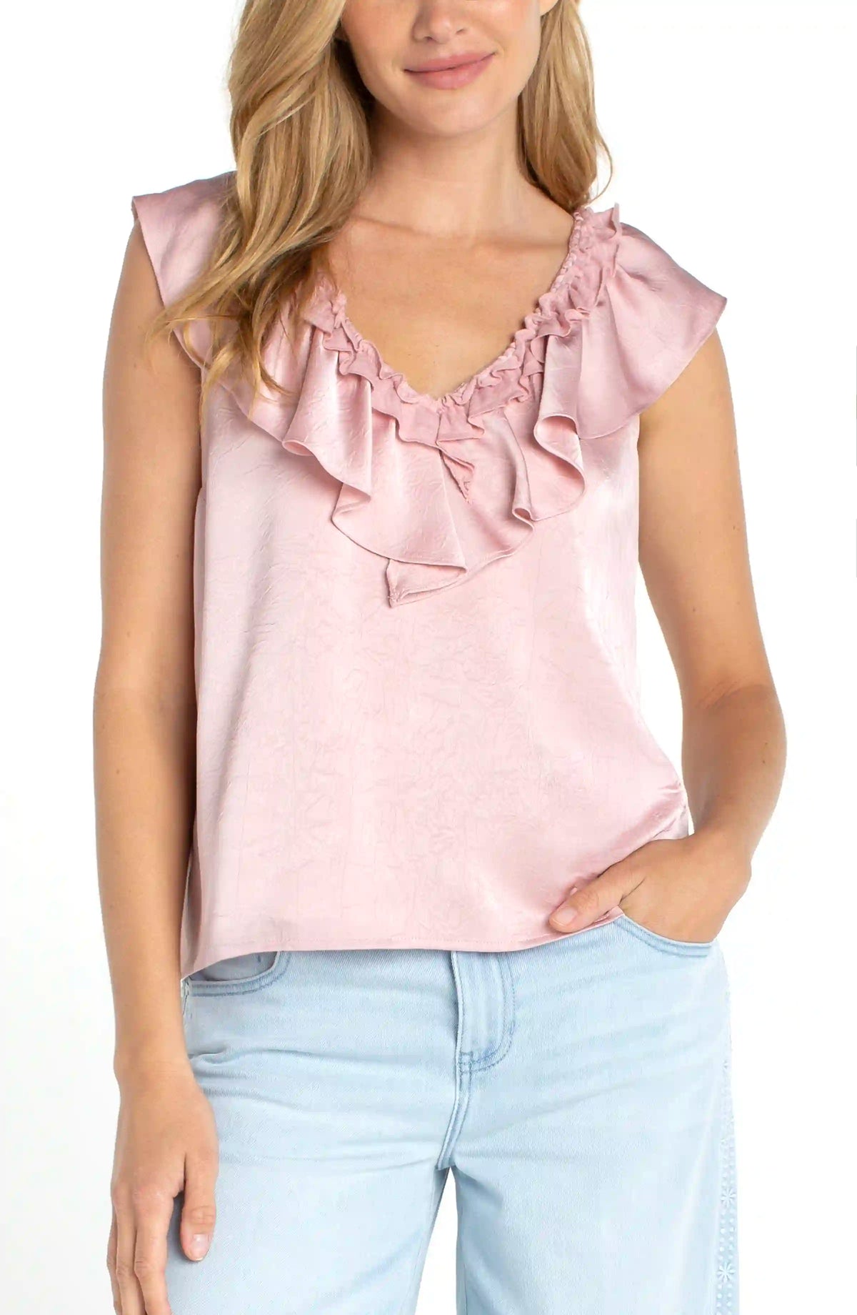 Ruffle Front Sleeveless Top