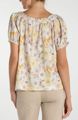 Floral Woven Top w Tassel Tie
