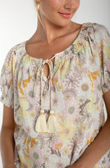 Floral Woven Top w Tassel Tie