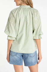 3/4 Sleeve Button Front Woven Top
