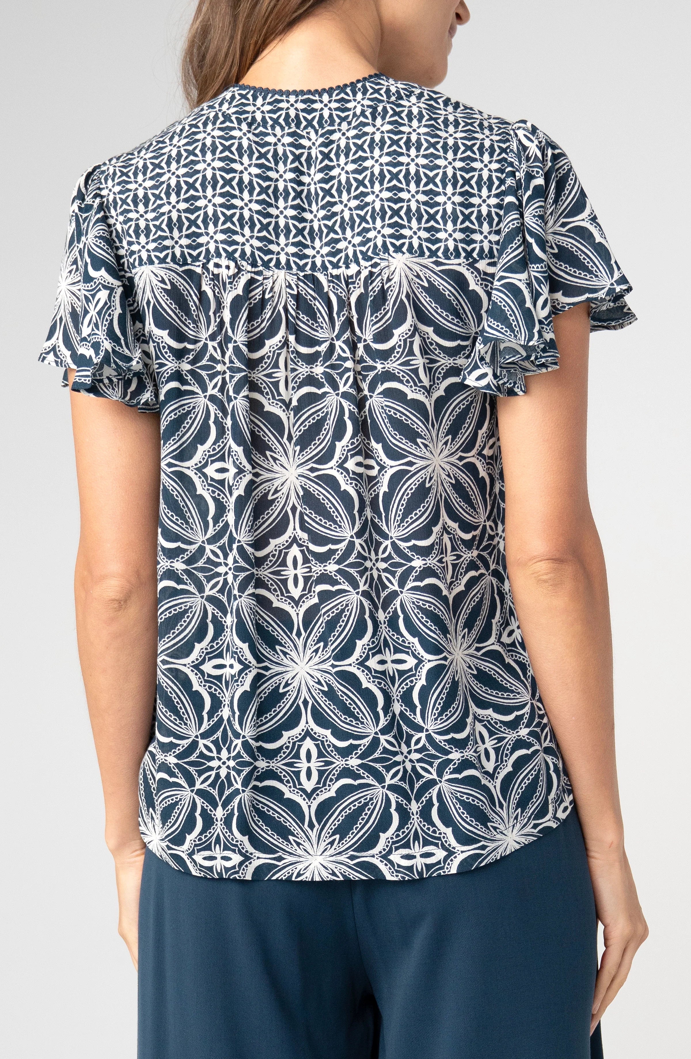 Flutter Sleeve Button Front Knit Top