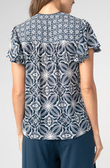 Flutter Sleeve Button Front Knit Top