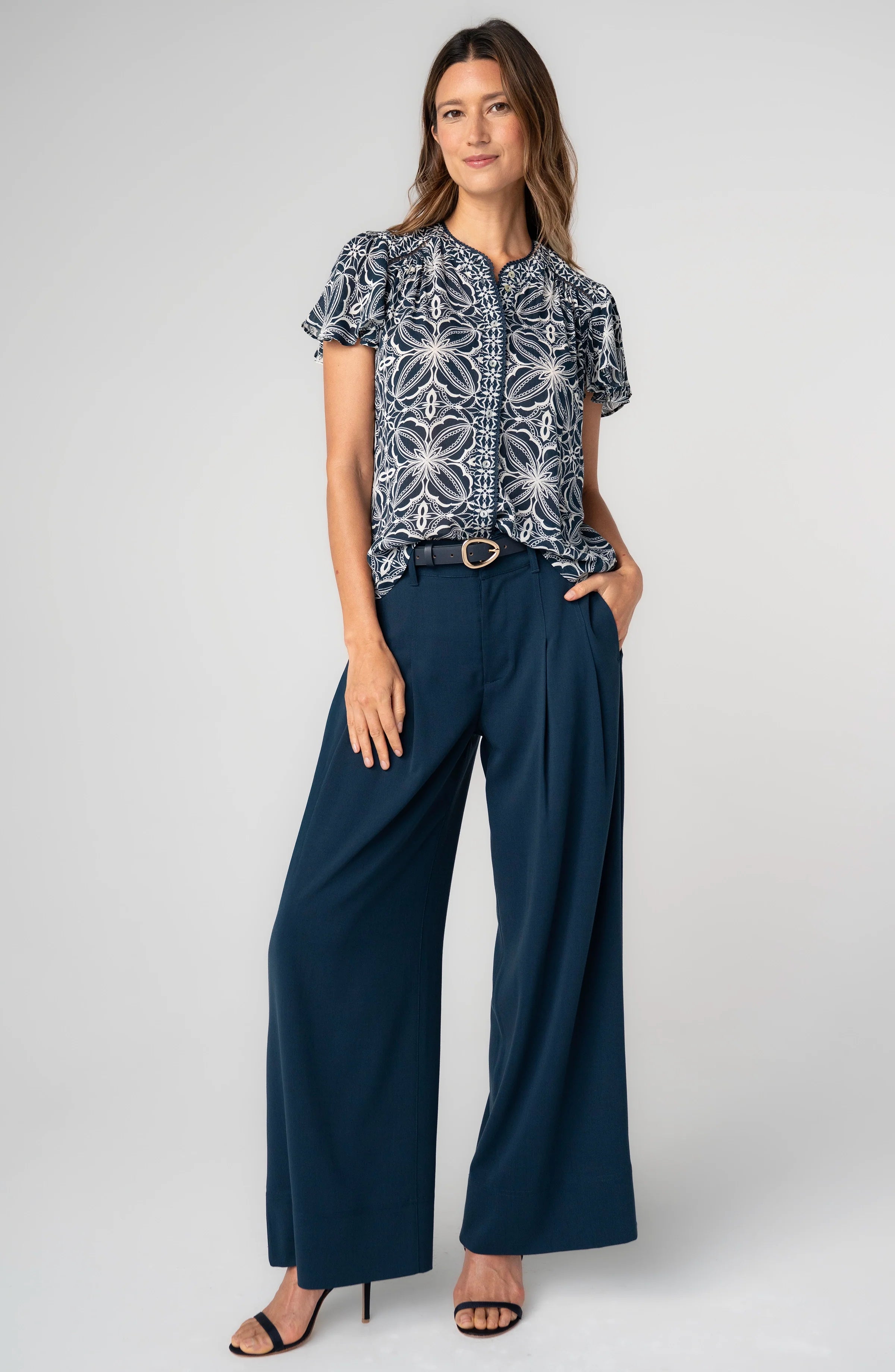 Flutter Sleeve Button Front Knit Top