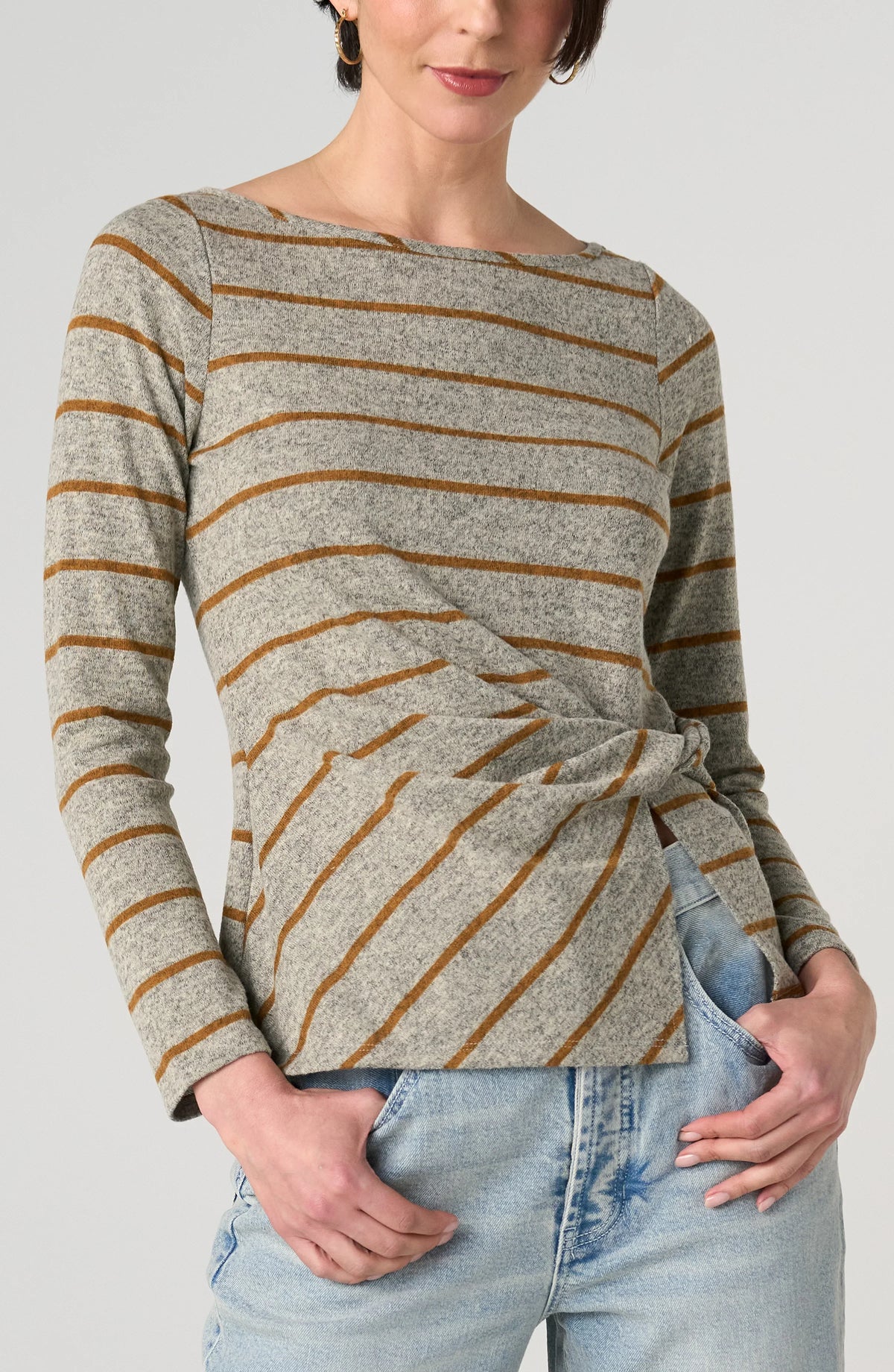 Long Sleeve Knit Top W/ Twist Detail