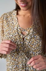 Long Sleeve Lace Up Woven Blouse