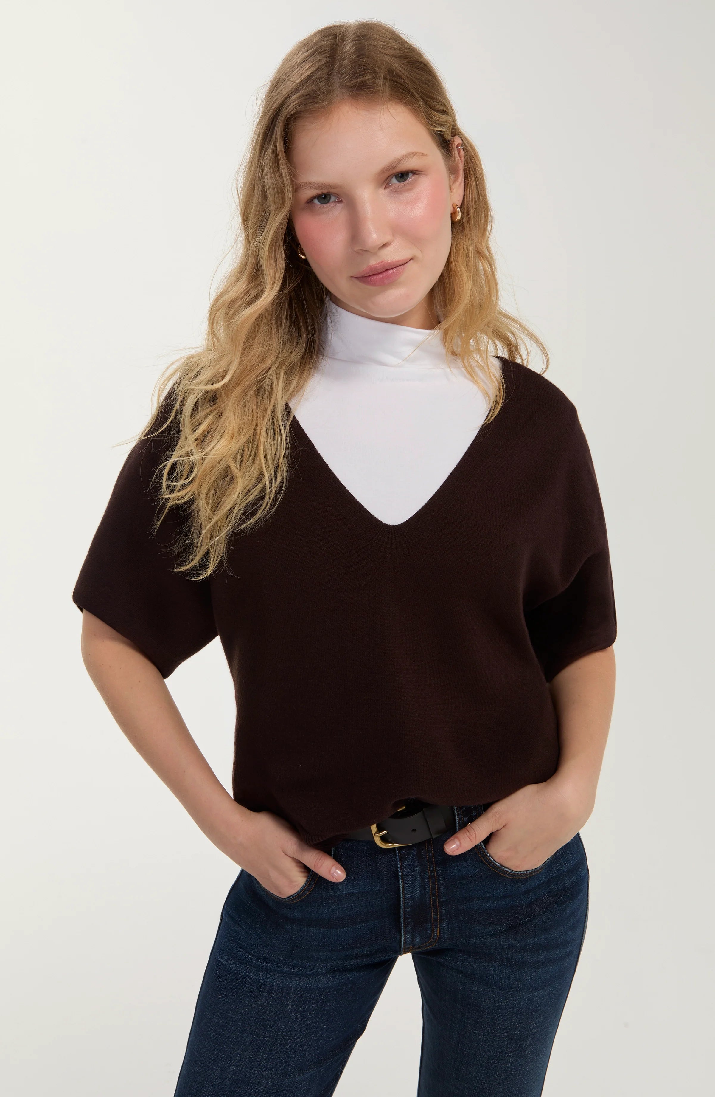 Short Sleeve V-neck Dolman Sweater
