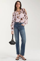 Long Sleeve Woven Blouse W/ Button Detail