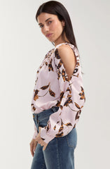 Long Sleeve Woven Blouse W/ Button Detail