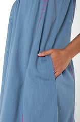 Embroidered Flutter Sleeve V-neck  Dress