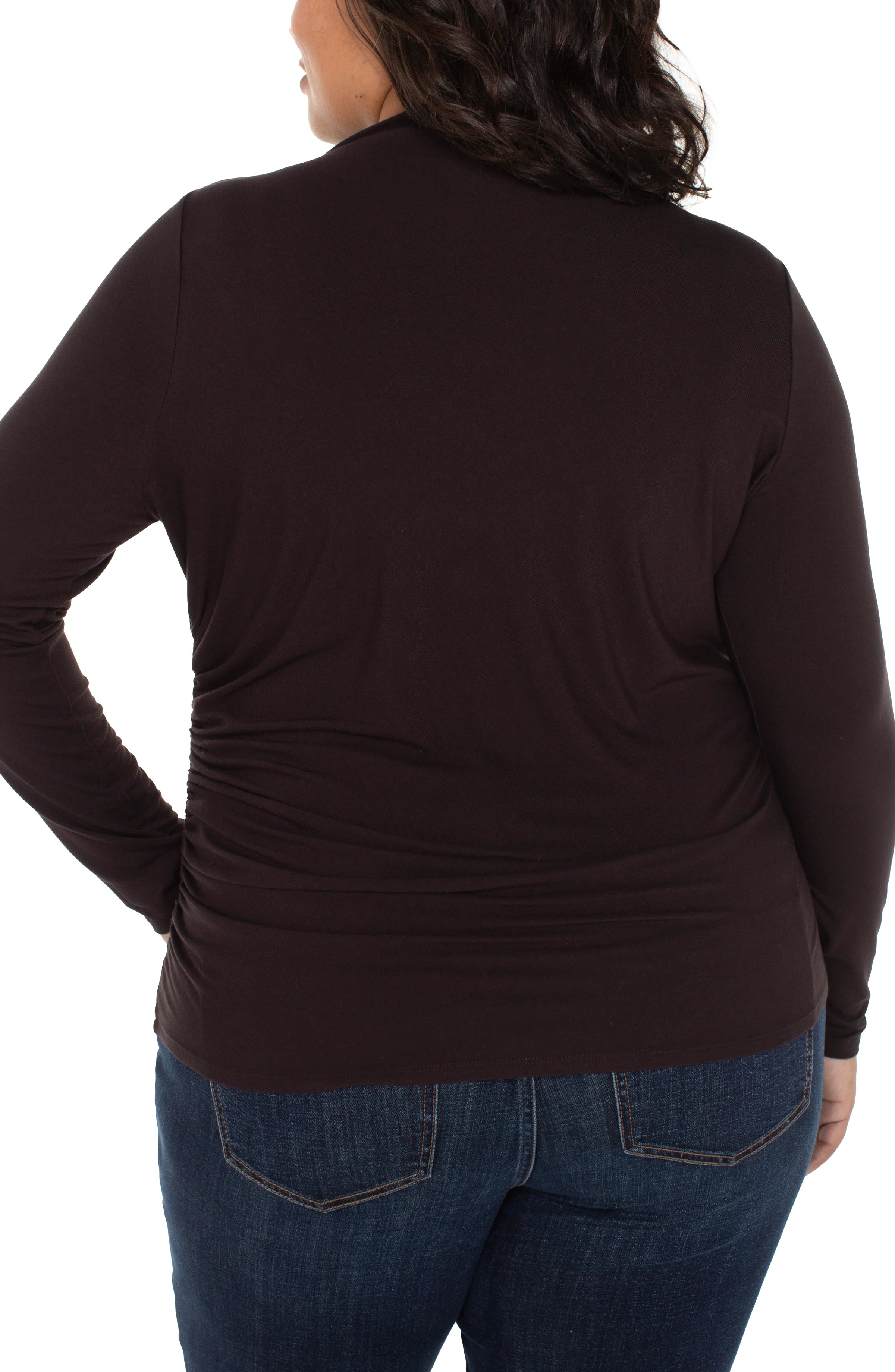 Long Sleeve Mock Neck Knit Top W/ Shirring