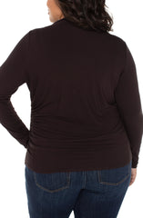 Long Sleeve Mock Neck Knit Top W/ Shirring