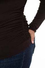 Long Sleeve Mock Neck Knit Top W/ Shirring