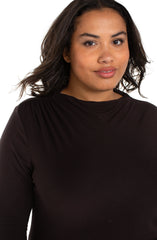 Long Sleeve Mock Neck Knit Top W/ Shirring