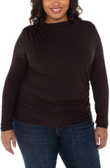 Long Sleeve Mock Neck Knit Top W/ Shirring
