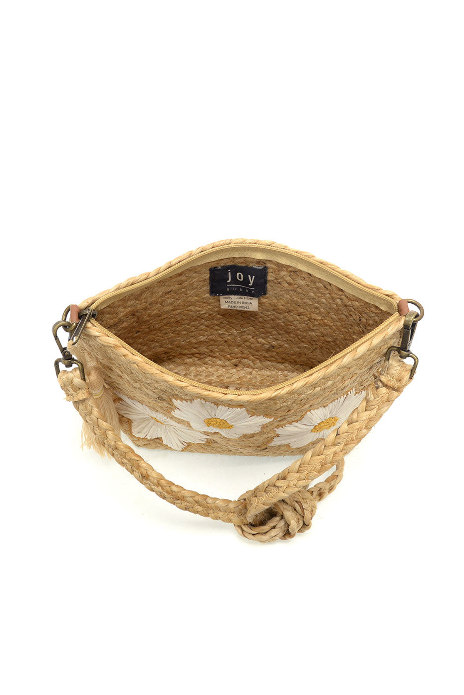 Daisy Embroidered Indy Jute Crossbody With Tassel