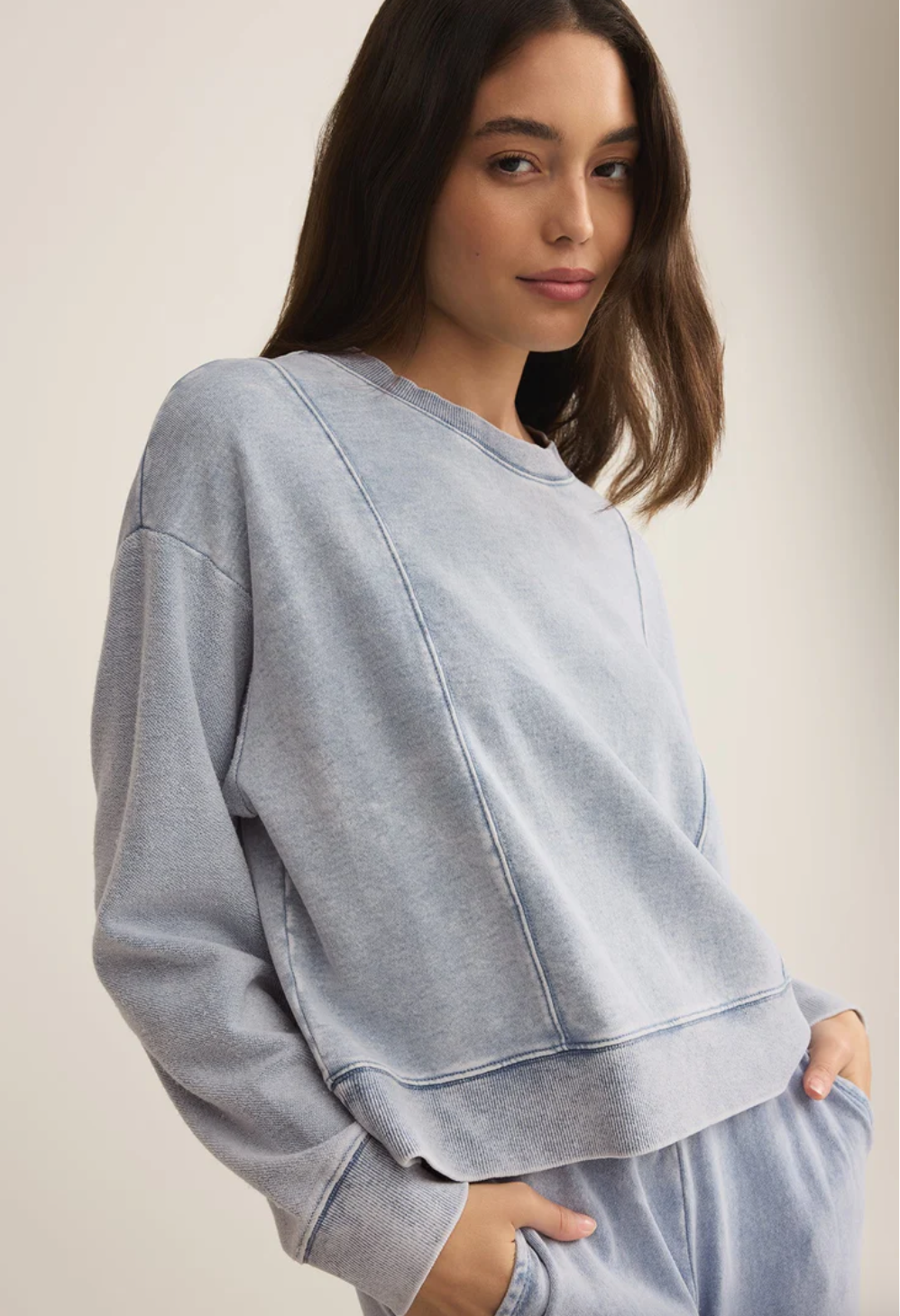 Lax Knit Denim Sweatshirt