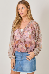 Mix Print Wrap Front Blouse