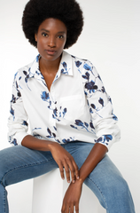 Long Sleeve Button Front Flower Print Top