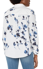 Long Sleeve Button Front Flower Print Top