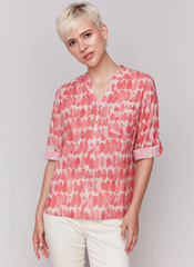Roll Sleeve Drop Vneck Top w/ Pocket
