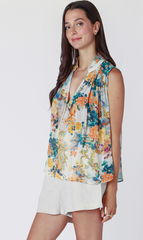 Sleeveless V-Neck Button Down Blouse