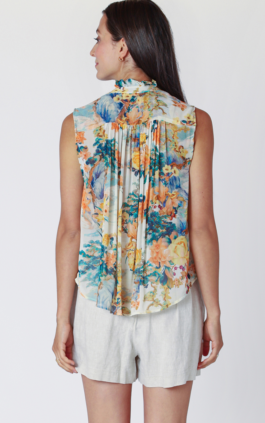 Sleeveless V-Neck Button Down Blouse